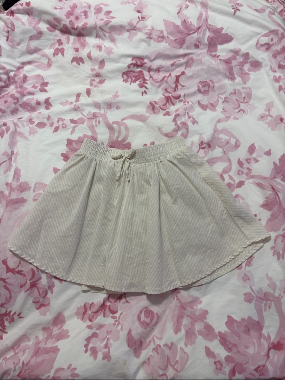 Neutral Stripe Circle Skort with Elastic Drawstring Waist